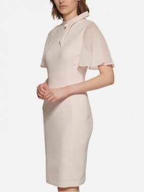 Calvin Klein Blush Pink Sheath Dress with Chiffon Flutter Sleeves